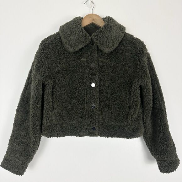 Lululemon Textured Fleece Button Jacket Sz 2 Dark Olive Cozy Soft Sherpa Fleece - Picture 2 of 10
